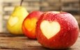 капли, сердечко, фрукты, яблоки, сердце, груши