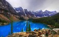 озеро, горы, скалы, камни, лес, канада, альберта, национальный парк банф, морейн