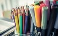 разноцветные, цвет, карандаши, цветные карандаши, фломастеры, маркеры