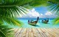 пляж, лодки, пальмы, отдых, таиланд
