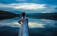небо, озеро, девушка, невеста