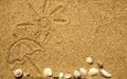 рисунок, солнце, текстура, песок, пляж, ракушки