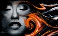 рисунок, девушка, стена, губы, лицо, граффити, закрытые глаза
