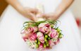 цветы, платье, розы, букет, руки, невеста