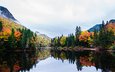 озеро, горы, отражение, пейзаж, осень, канада, квебек