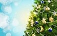 новый год, елка, шары, украшения, снежинки, фон, ветки, блики, игрушки, праздник, новогодняя
