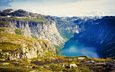 озеро, горы, скалы, камни, ущелье, норвегия, лофотенские