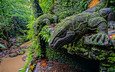 река, лес, статуи, заповедник, индонезия, бали, ubud monkey forest, statue of a komodo dragon, убуд, обезьяний лес