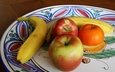 фрукты, яблоки, мандарин, банан, блюдо