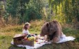 природа, медведь, девочка, пикник, маша и медведь