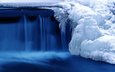 река, снег, природа, зима, водопад, лёд, холод