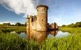 трава, озеро, замок, башня, старинный, старое здание