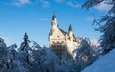 снег, зима, замок, германия, нойшванштайн, замок нойшванштайн, замок на горе