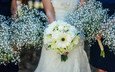 цветы, белые, невеста, свадебный букет, подружки невесты