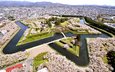 дизайн, парк, панорама, вид сверху, канал, япония, hakodate, goryokaku park, хакодате