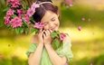 дерево, цветение, улыбка, радость, девочка, весна, счастье, детство, эмоции, блаженство