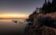 скалы, пейзаж, море, маяк, bass harbor head lighthouse, acadia national park