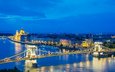 ночь, огни, река, мост, венгрия, будапешт, парламент, дунай