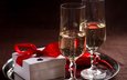 романтика, подарок, коробка, шампанское, бант