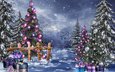 снег, новый год, шары, зима, подарки, волшебство, елки, игрушки, бусы, рождество, коробки, встреча нового года, елочная