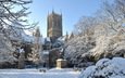 снег, город, англия, архитектура, линкольне, готический собор