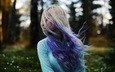 цветы, лес, девушка, волосы,  цветы, волос, фиолетовый-светлые волосы