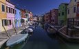 вода, город, венеция, канал, дома, италия, цветные, бурано