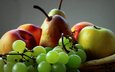 виноград, фрукты, ягоды, яблоко, натюрморт, груша
