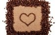 зерна, кофе, сердце, сердечка, бобы