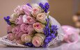цветы, лаванда, розы, букет, розовые