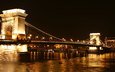 ночь, огни, река, венгрия, будапешт, дунай, цепной мост