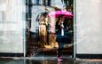 девушка, отражение, зонт, pink umbrella, витрина