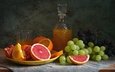 виноград, апельсин, натюрморт, цитрусы, грейпфрут, сок