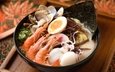 яйцо, морепродукты, креветки, кальмары, моллюски