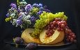 цветы, виноград, фрукты, букет, натюрморт, сливы, дыня