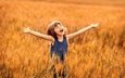 поле, лето, радость, девочка, пшеница, счастье, детство, восторг