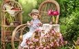 цветы, лето, книги, радость, сад, кресло, мальчик, чаепитие, детство, шляпа, уют, дача