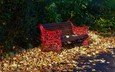 парк, листва, осень, скамейка, листопад, опадают, осен,  листья