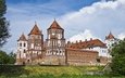 облака, зелень, лето, замок, архитектура, здание, беларусь, mirsky castle complex, мирский замок