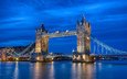 небо, ночь, река, великобритания, лондон, темза, англия, синее, освещение, тауэрский мост, столица
