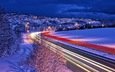 дорога, фонари, огни, зима, норвегия, выдержка, норвегии, автодорога, trondheim