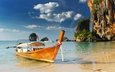 берег, море, пляж, лодка, таиланд, тропики