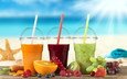 пляж, фрукты, ягоды, коктейль, напитки, сок, ягоды. лето