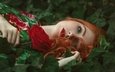 цветы, девушка, розы, рыжая, модель, волосы, лицо