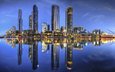 река, отражение, небоскребы, ночной город, здания, австралия, yarra river, мельбурн, река ярра