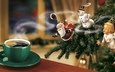 новый год, елка, кофе, снеговик, рождество, санта