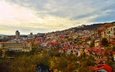 панорама, осень, дома, здания, крыши, опадают, осен, болгария, велико-тырново