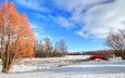 деревья, снег, зима, парк, мост, краски
