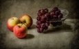 макро, виноград, фрукты, яблоки, ваза