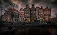 канал, дома, нидерланды, амстердам